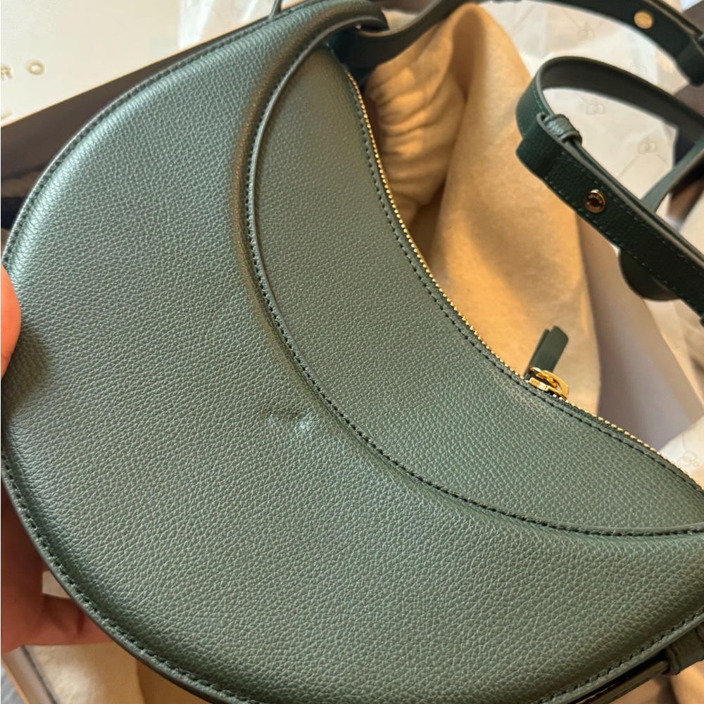 Polene Green Leather Shoulder Bag with Crescent Design - Picture 4 of 5